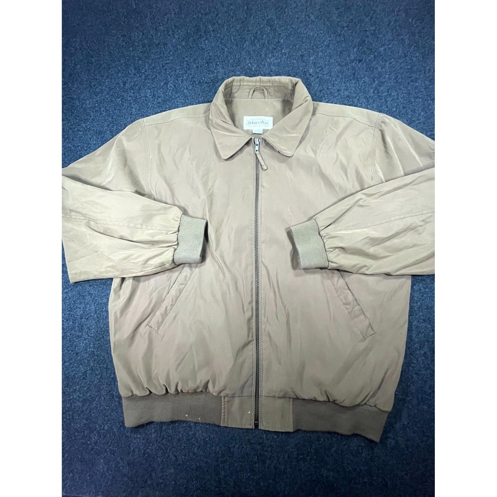 Vintage St. John's Bay Bomber Jacket Mens XL Brown Stretch Lined Full Zip Ribbed
